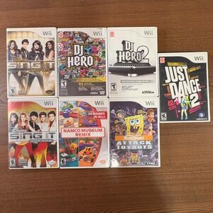 Nintendo Wii Game Lot of 7 Just Dance DJ Hero Disney Sing It Namco Good Bundle